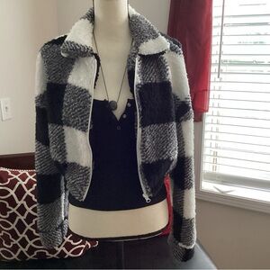 NWOT buffalo plaid sherpa short jacket